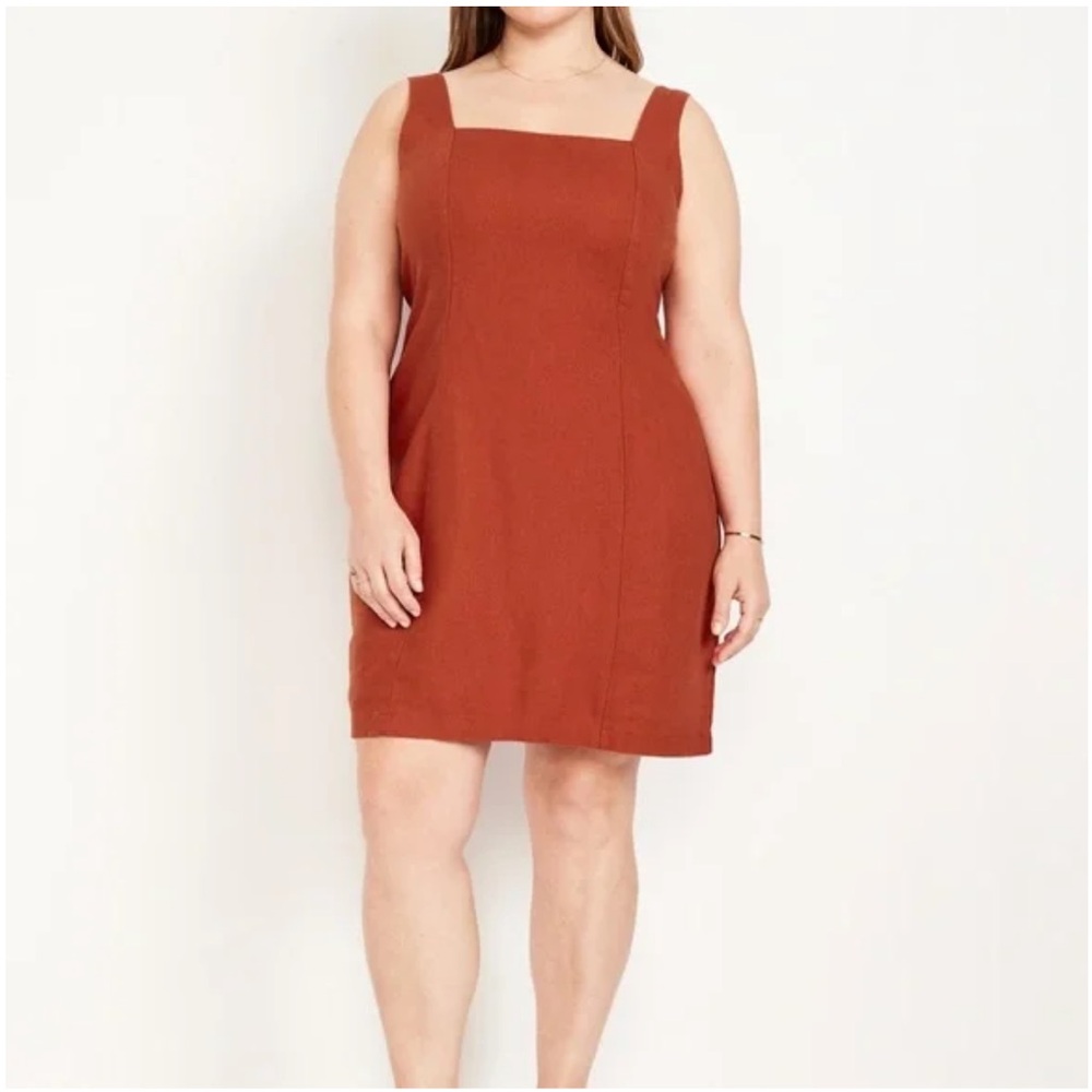 Old Navy Sleeveless Square Neck Bronzed Amber Linen Blend Mini Dress Size 3X NWT